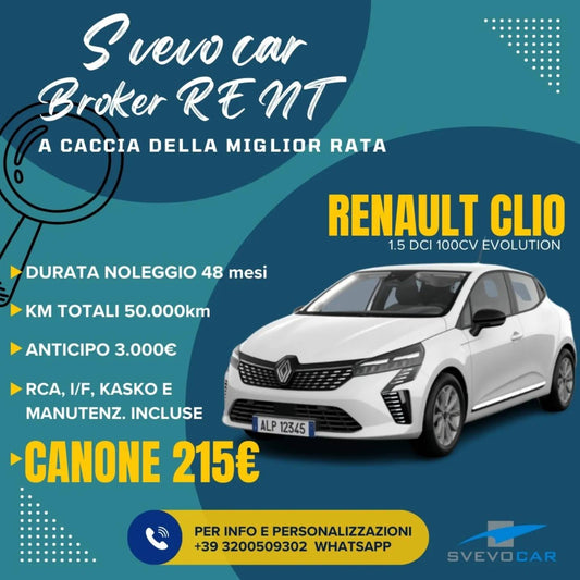 RENAULT CLIO EVOLUTION 1.5 dci 100cv NOLEGGIO LUNGO TERMINE